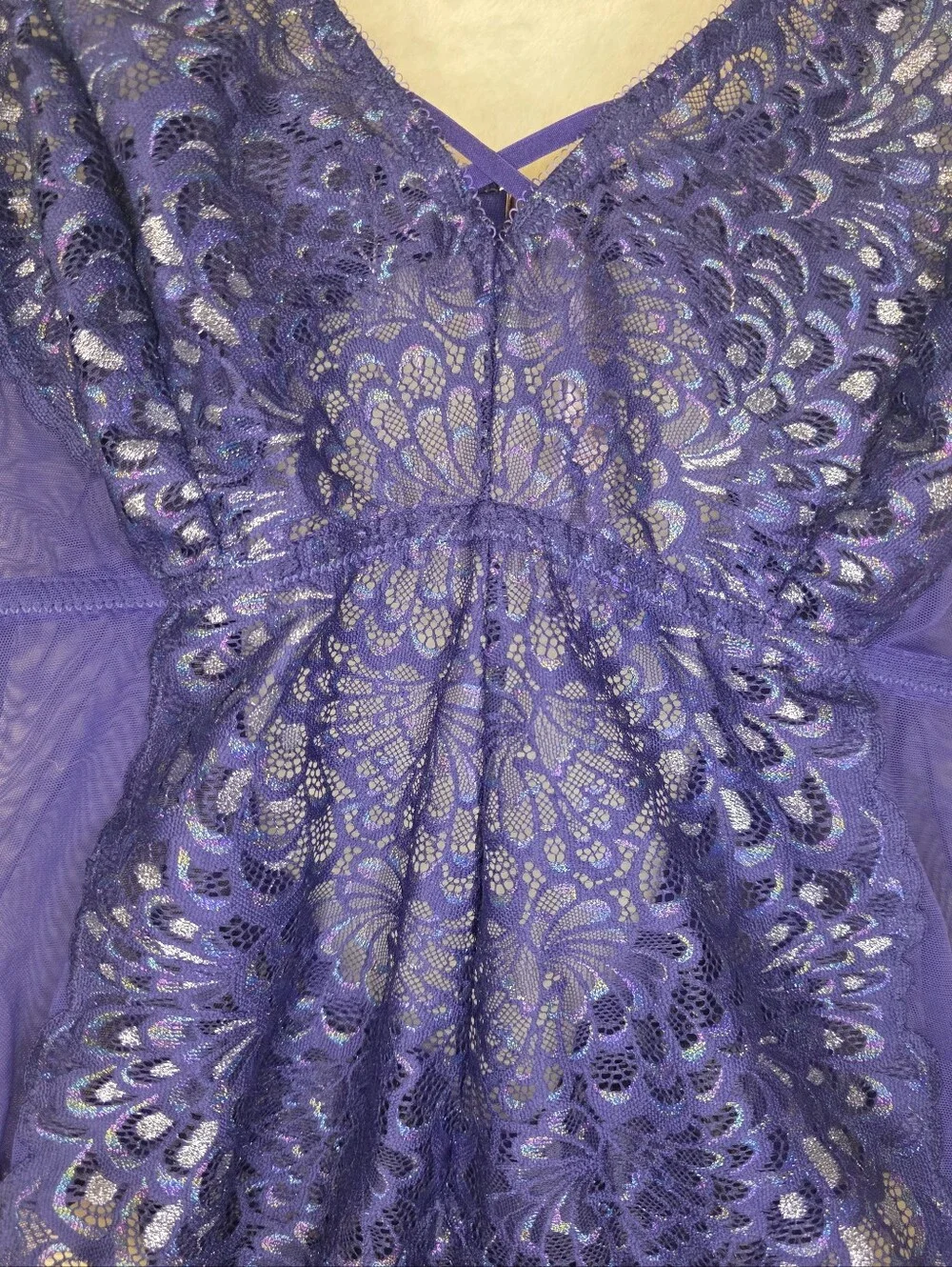 NWOT Savage X Fenty Metallic Lace Teddy Neon Butterfly Shade Grape Size 2X.